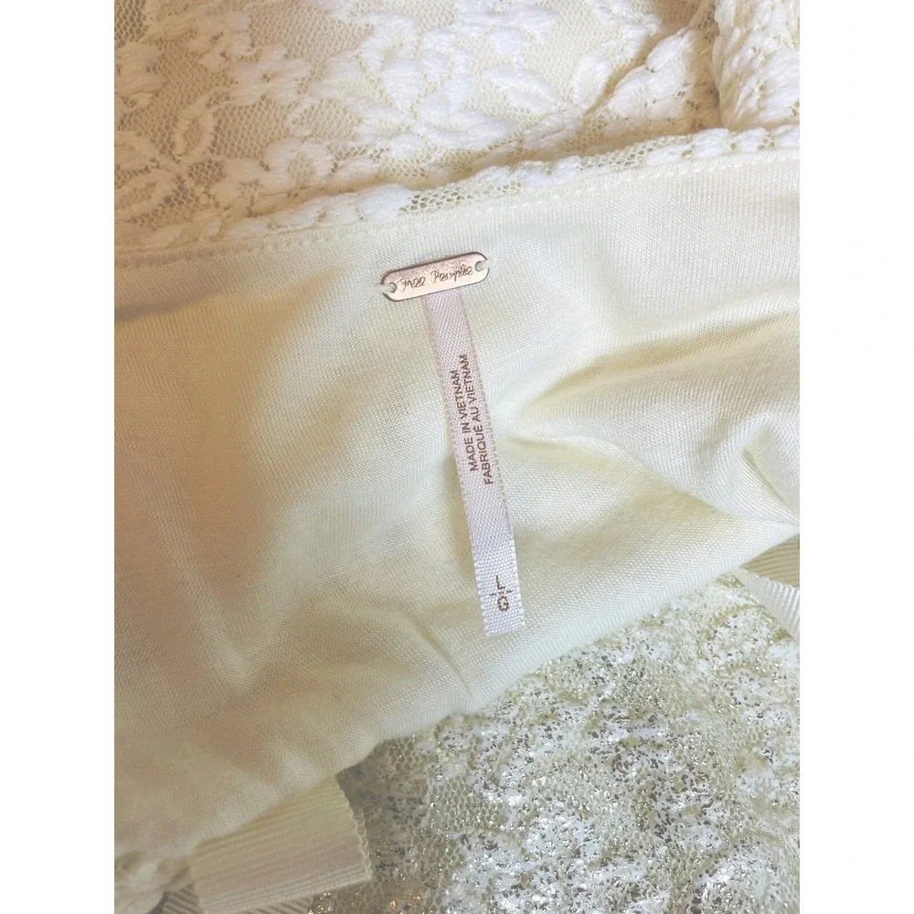 Free People Cream Lace Metallic Ombré Fit And Flare Dress. Large.‎ Bridal.